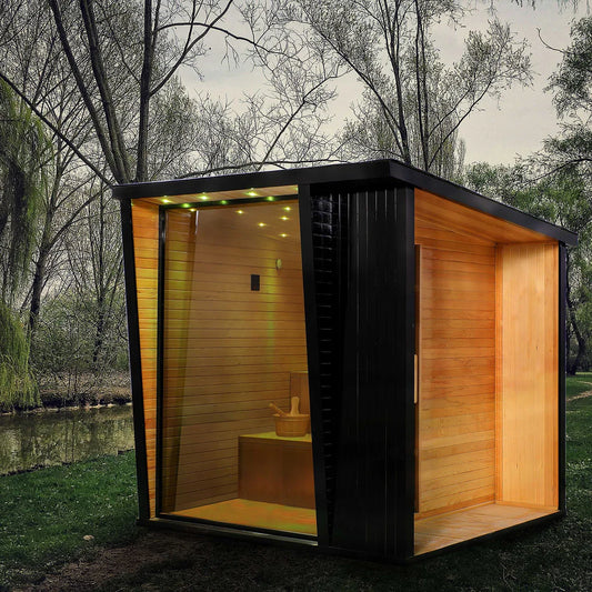 The Helius 6 Person Outdoor Red Cedar Square Steam Sauna