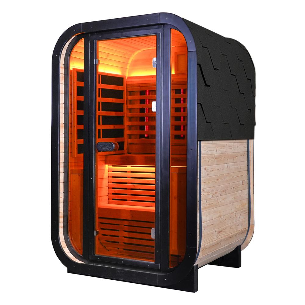 The Helius 1-2 Person Carbonized Spruce Far Infrared Outdoor Sauna with LED Lights