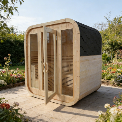 The Helius 6 Person White Pine Square Steam Sauna