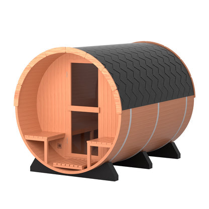 Helius 6 Person Red Cedar Barrel Steam Sauna with Front Porch