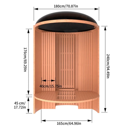 Helius 6 Person Outdoor Red Cedar Barrel Sauna with Front Porch and Panoramic Glass