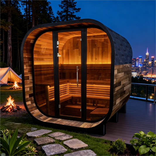 The Helius 6 Person Premium Patchwork Red Cedar Square Sauna