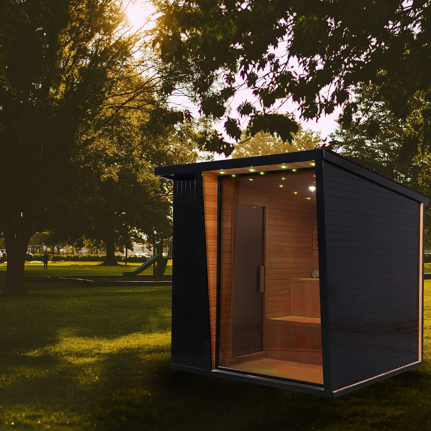 Helius 6 Person Outdoor Red Cedar Square Steam Sauna