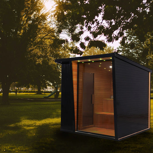 The Helius 6 Person Outdoor Red Cedar Square Steam Sauna