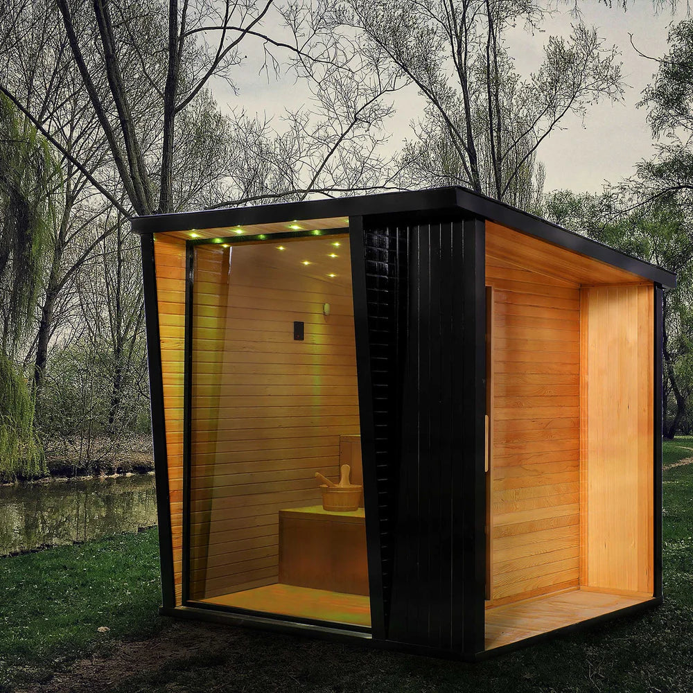 Helius 6 Person Outdoor Red Cedar Square Steam Sauna
