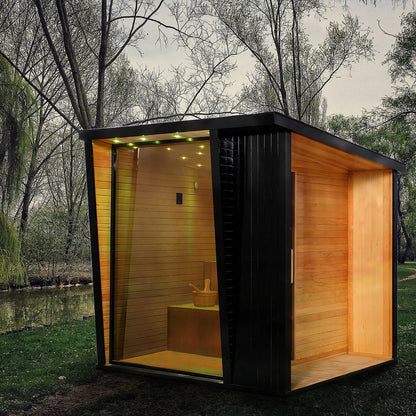 Helius 6 Person Outdoor Red Cedar Square Steam Sauna