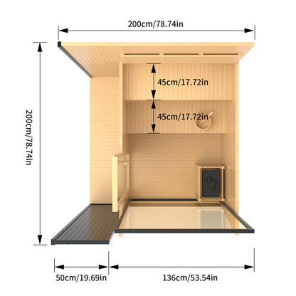 Helius 6 Person Outdoor Red Cedar Square Steam Sauna