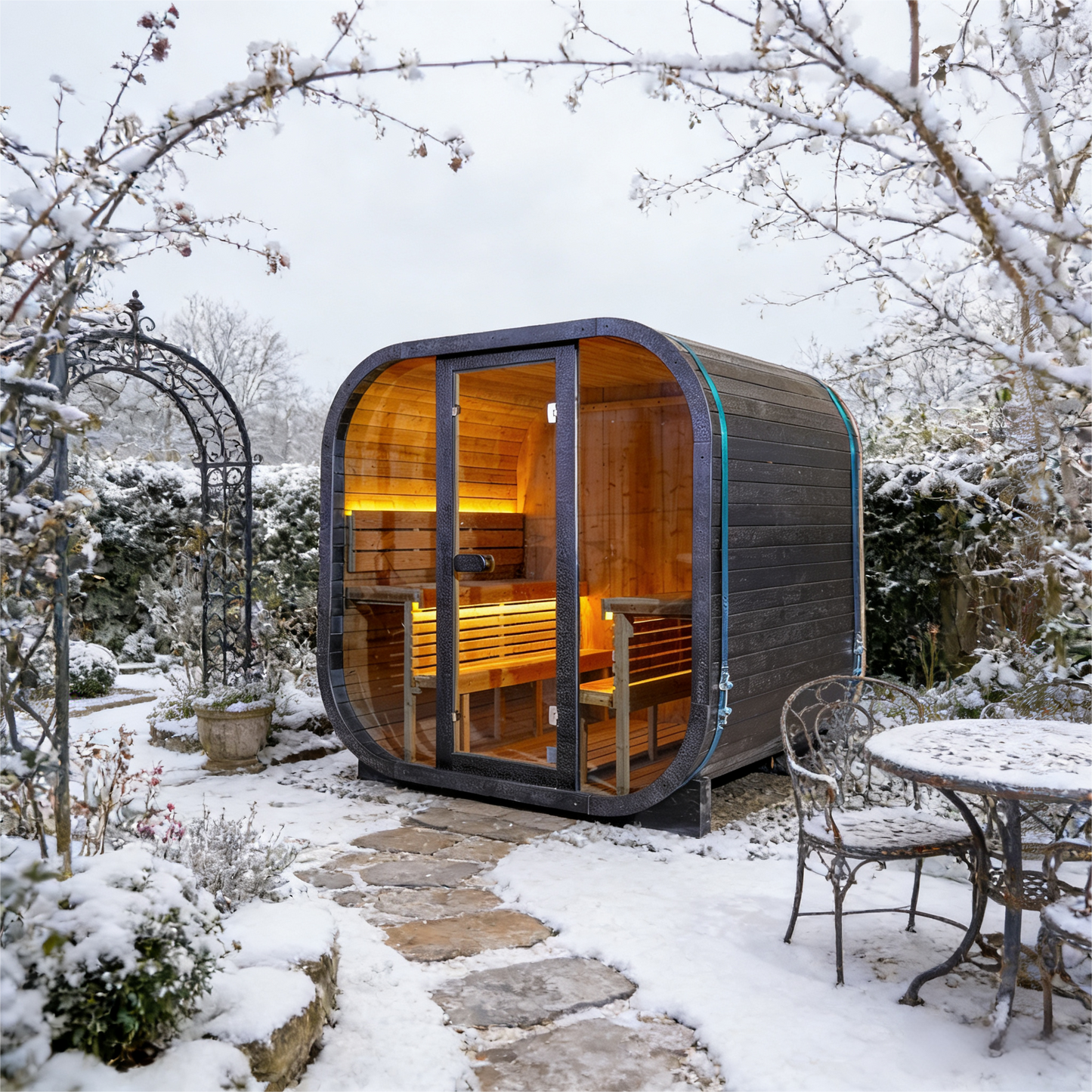 The Helius 4 Person Traditional Outdoor Black Carbonized Spruce Square Steam Sauna