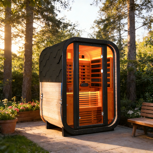 The Helius 1-2 Person Carbonized Spruce Far Infrared Outdoor Sauna with LED Lights