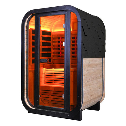 The Helius 1-2 Person Carbonized Spruce Far Infrared Outdoor Sauna with LED Lights