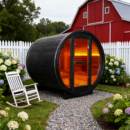 The Helius 4 Person Black Barrel Steam Sauna