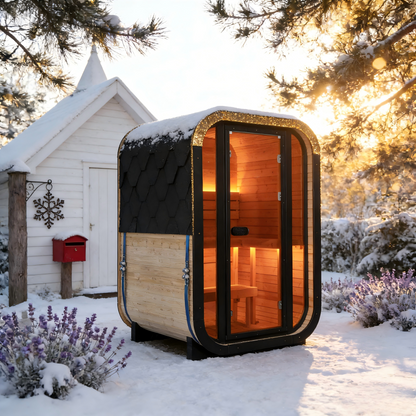 The Helius Traditional 2 Person Outdoor Carbonized Spruce Steam Sauna