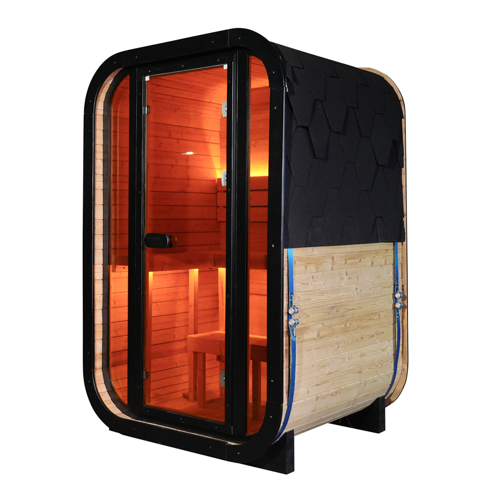The Helius Traditional 2 Person Outdoor Carbonized Spruce Steam Sauna