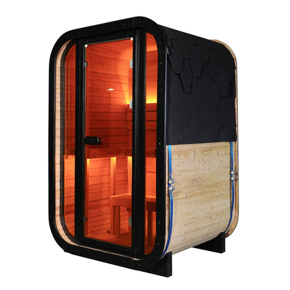 The Helius Traditional 2 Person Outdoor Carbonized Spruce Steam Sauna
