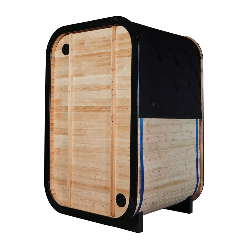 The Helius Traditional 2 Person Outdoor Carbonized Spruce Steam Sauna