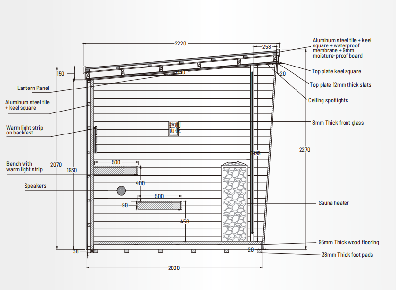 Helius 6 Person Square Steam Sauna with Wood Core and Aluminum Walls and Ceiling