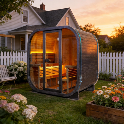 The Helius 4 Person Traditional Outdoor Black Carbonized Spruce Square Steam Sauna