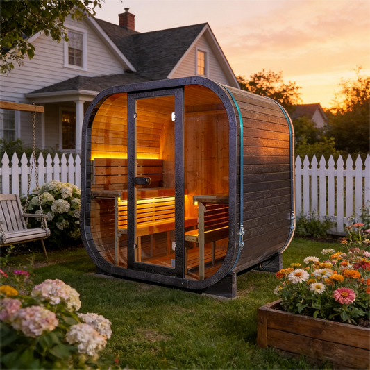 The Helius 4 Person Traditional Outdoor Black Carbonized Spruce Square Steam Sauna