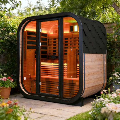 The Helius 4 Person Outdoor Carbonized Spruce Far Infrared Sauna