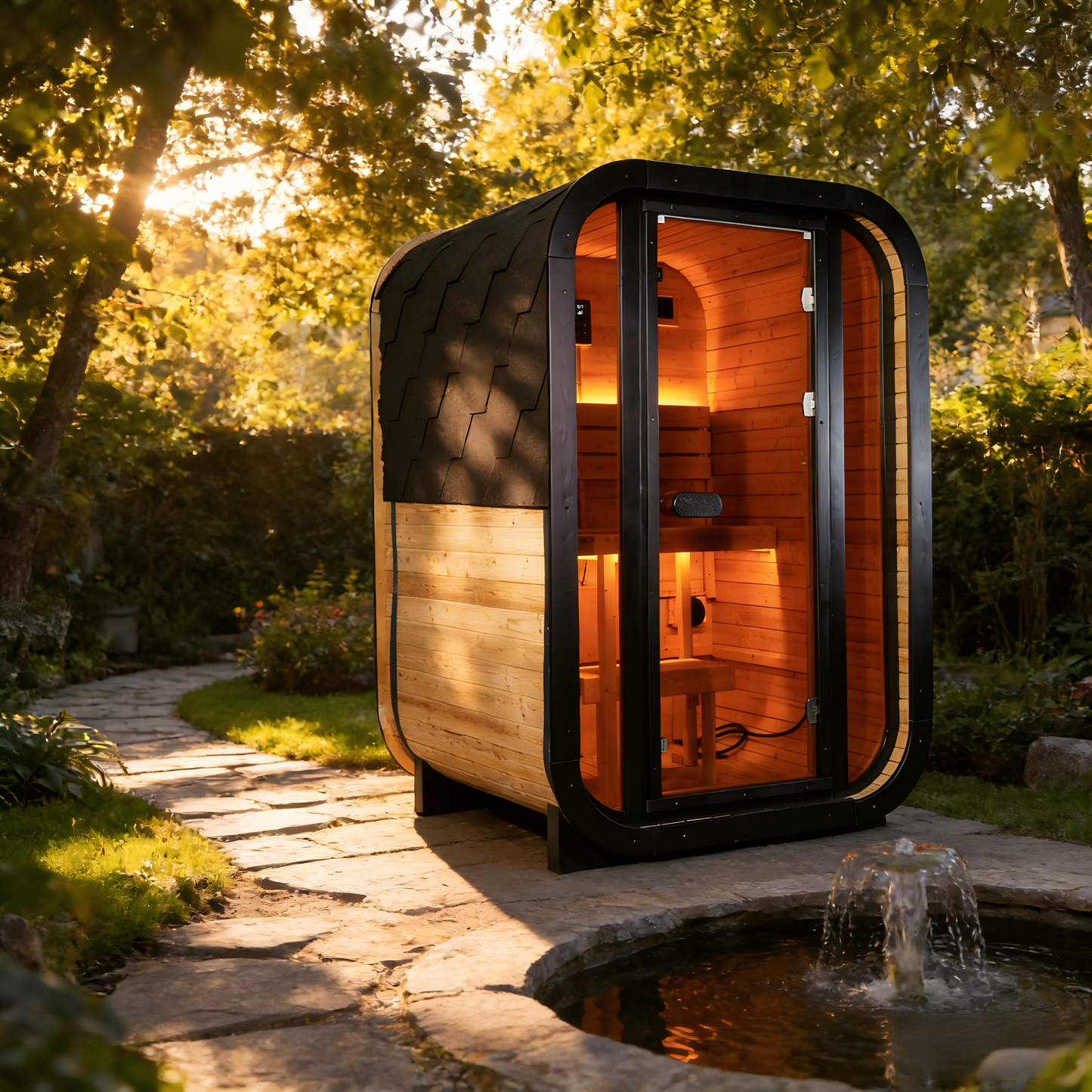 The Helius Traditional 2 Person Outdoor Carbonized Spruce Steam Sauna