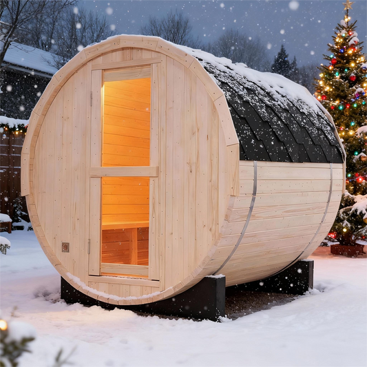 The Helius 4 Person White Pine Barrel Sauna