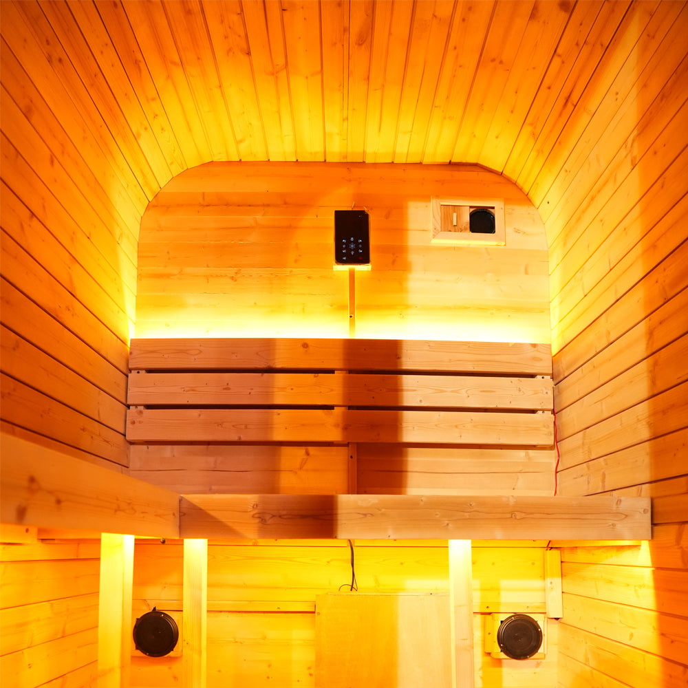 The Helius Traditional 2 Person Outdoor Carbonized Spruce Steam Sauna