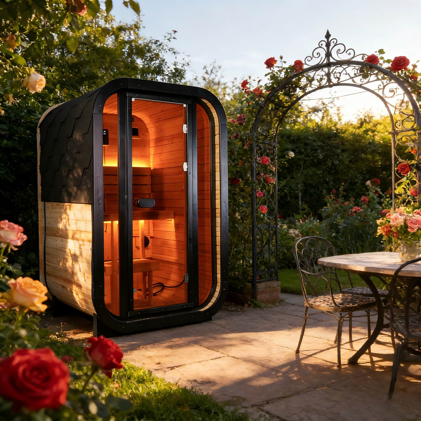 The Helius Traditional 2 Person Outdoor Carbonized Spruce Steam Sauna