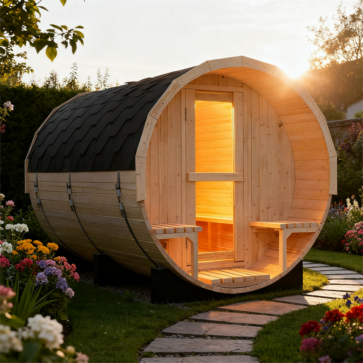 Helius 6 Person White Pine Outdoor Barrel Sauna