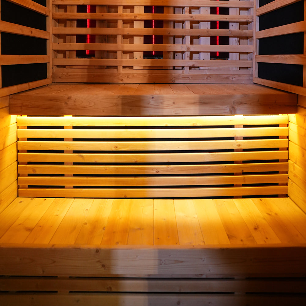 The Helius 1-2 Person Carbonized Spruce Far Infrared Outdoor Sauna with LED Lights