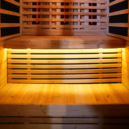 The Helius 1-2 Person Carbonized Spruce Far Infrared Outdoor Sauna with LED Lights