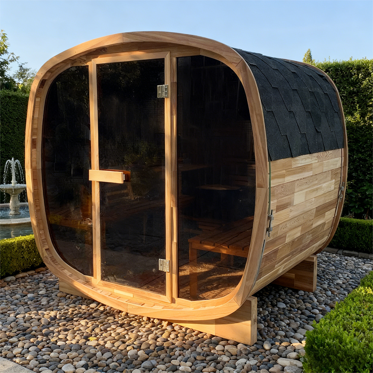 The Helius 4 Person Canadian Red Ceda Steam Sauna with Tinted Glass