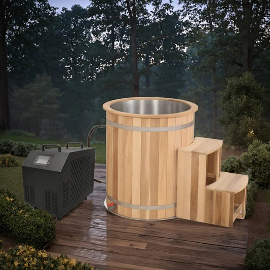 The Helius Red Cedar Round Cold Plunge Barrel