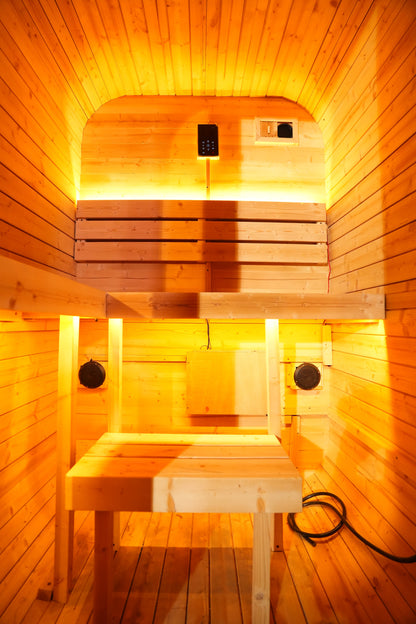 The Helius Traditional 2 Person Outdoor Carbonized Spruce Steam Sauna