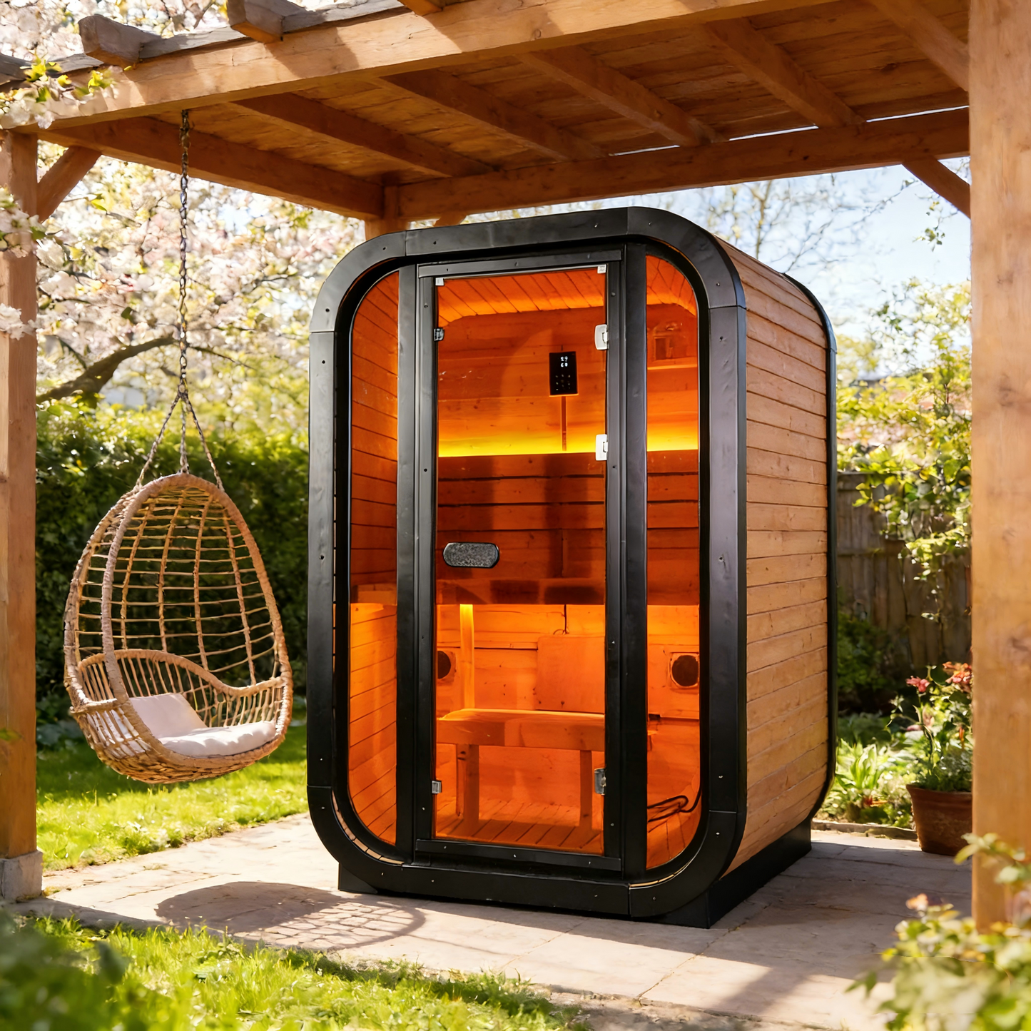 The Helius Traditional 2 Person Outdoor Carbonized Spruce Steam Sauna