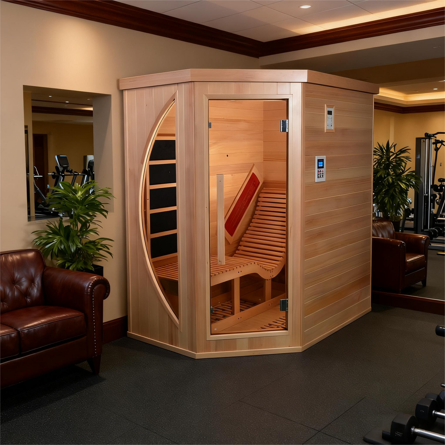 The Helius Single-Person Premium Indoor Red Cedar Far Infrared Lounge Sauna