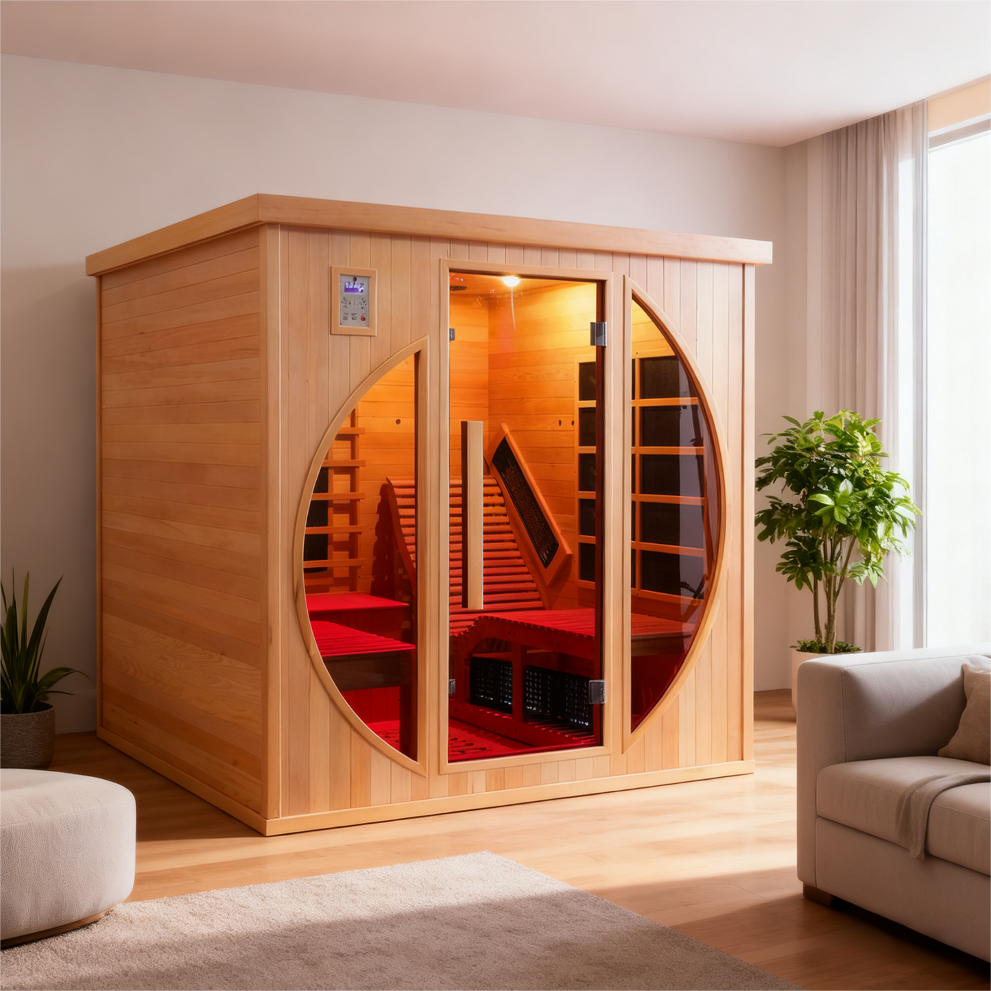 The Helius 2 Person Premium Indoor Red Cedar Far Infrared Sauna Lounge Chair Design
