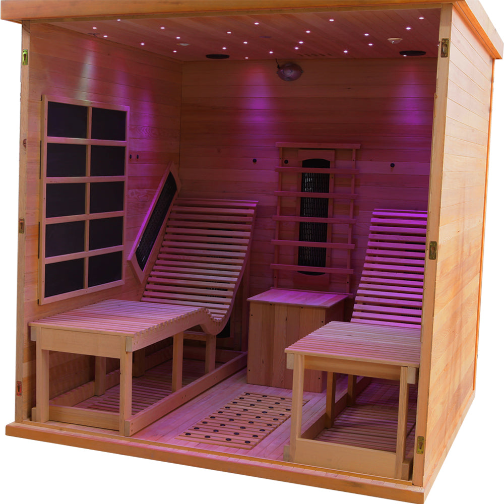The Helius 2 Person Premium Indoor Red Cedar Far Infrared Sauna Lounge Chair Design