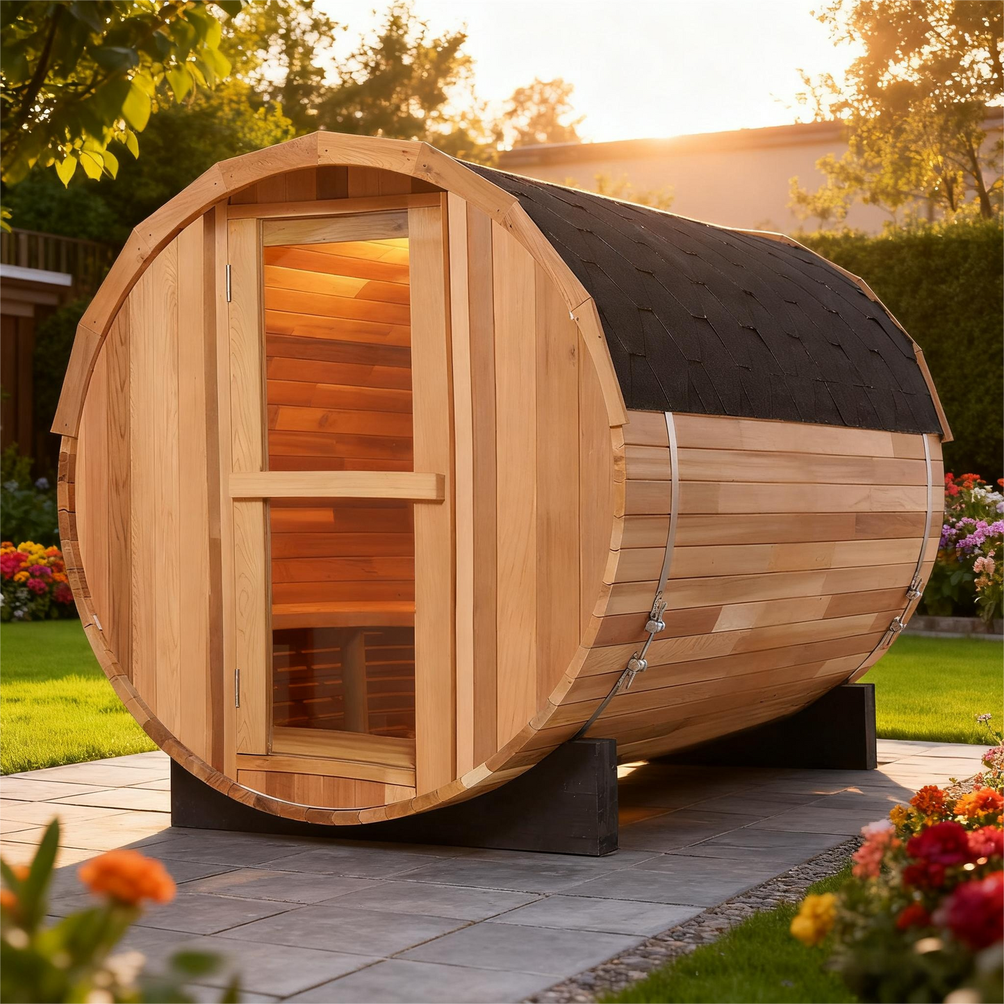 The Helius 4 Person Outdoor Red Cedar Barrel Steam Sauna