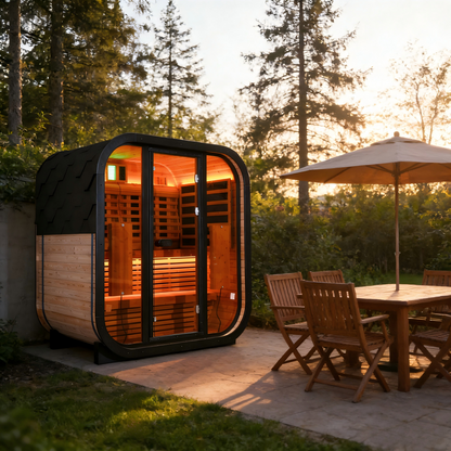 The Helius 4 Person Outdoor Carbonized Spruce Far Infrared Sauna