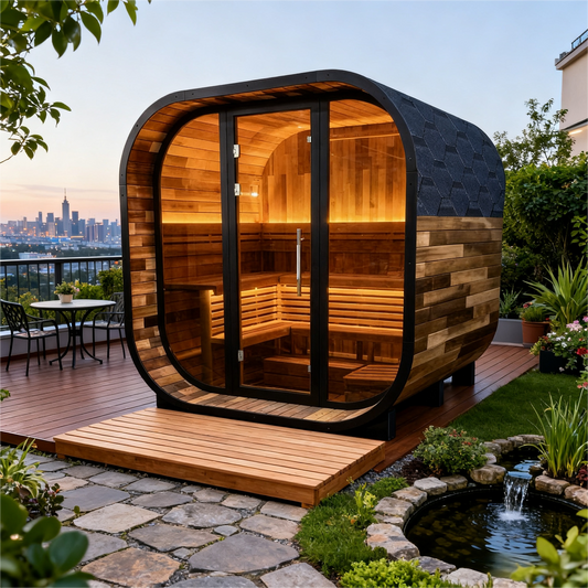 The Helius 6 Person Premium Patchwork Red Cedar Square Sauna