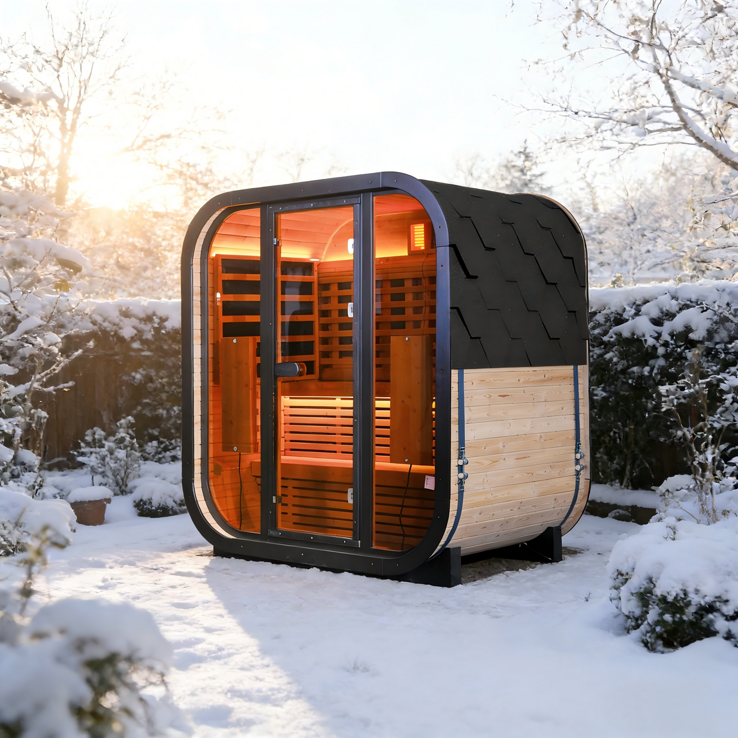 The Helius 4 Person Outdoor Carbonized Spruce Far Infrared Sauna