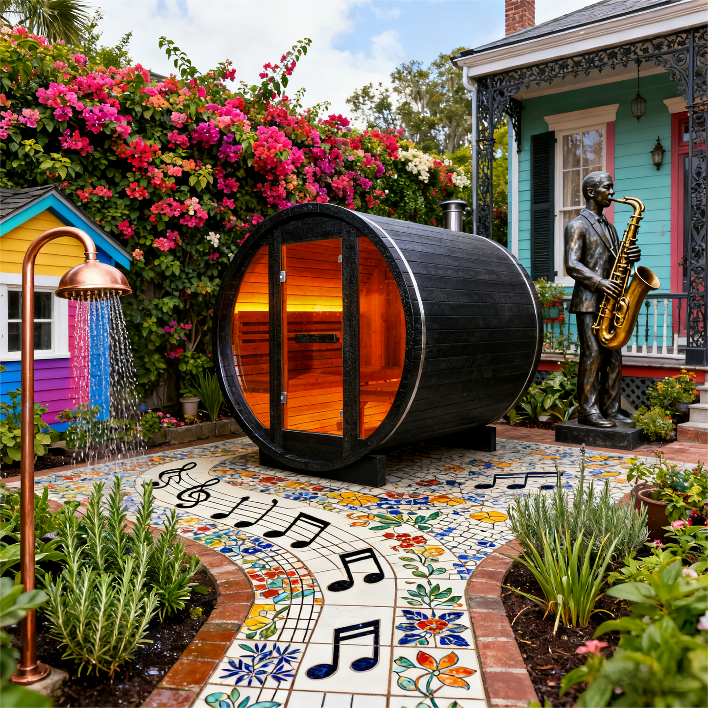 The Helius 4 Person Black Barrel Steam Sauna